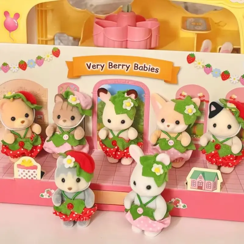 Hot Sale Sylvanian Families Series Five Person Strawberries Babies Set Anime Room Decoration Toy Doll Child Toys Birthday Gifts