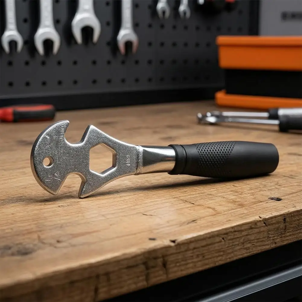 Multi-Spec Pedal Spanner Wrench, Anti-Slip Rubber Grip High Carbon Steel Extended Lever Tool