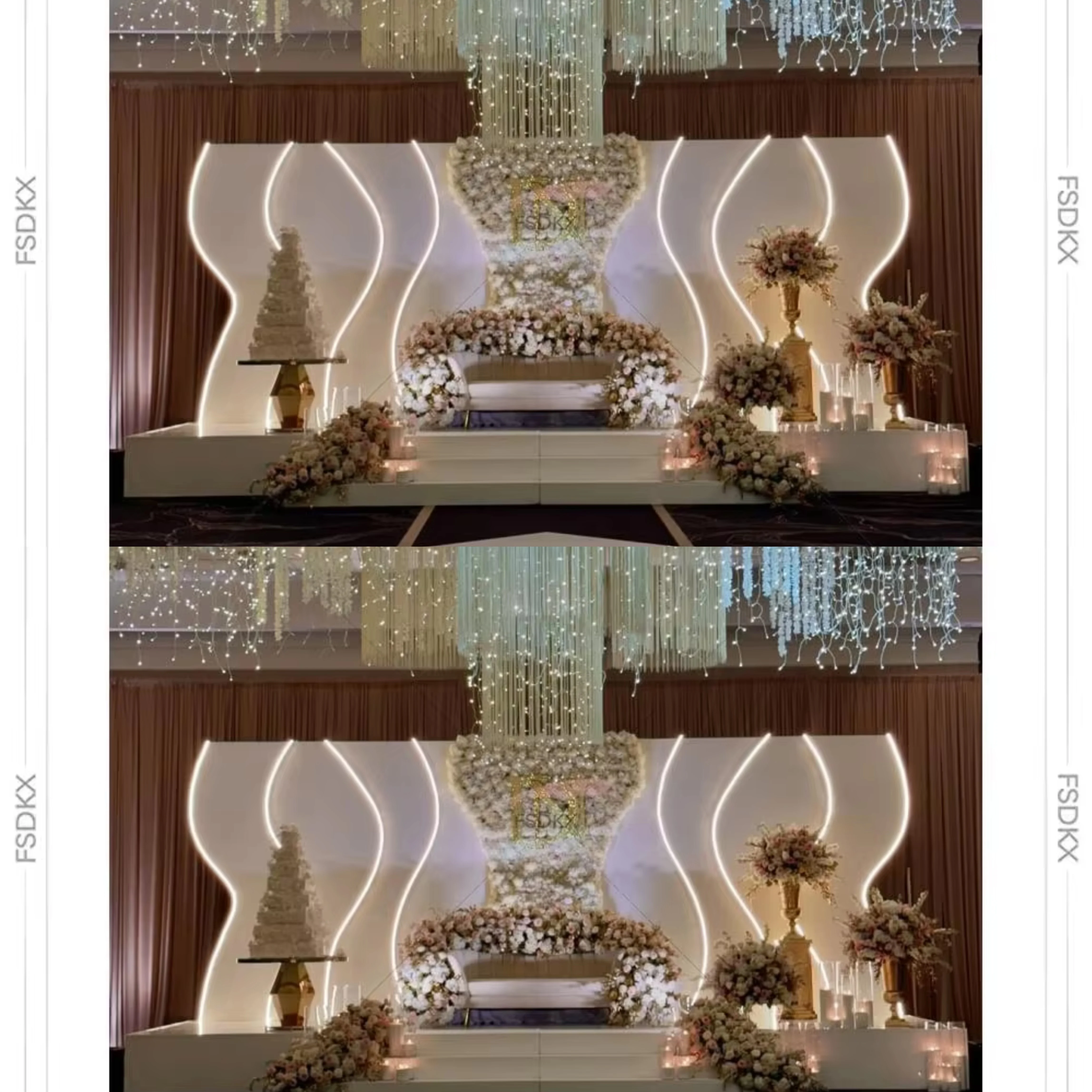 

Luxury Gold PVC Wedding Stage Backdrop Stand Floral Flower Event Backdrop