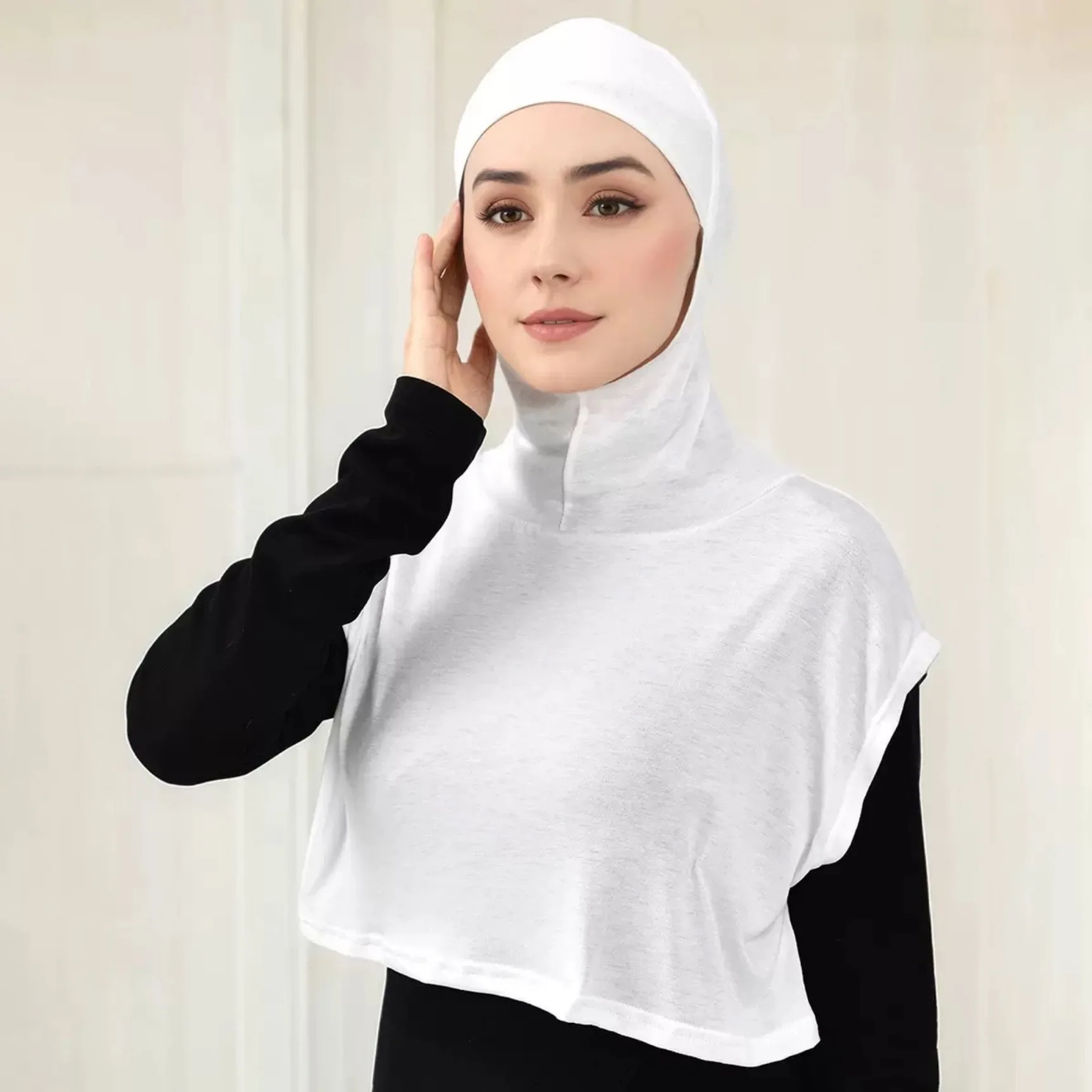 

2025 Lightweight Ramadan Hijab Scarf with Fake Collar Modest Head Cover for Women Snug Fit Outdoor Hijab for Daily Wear & Travel