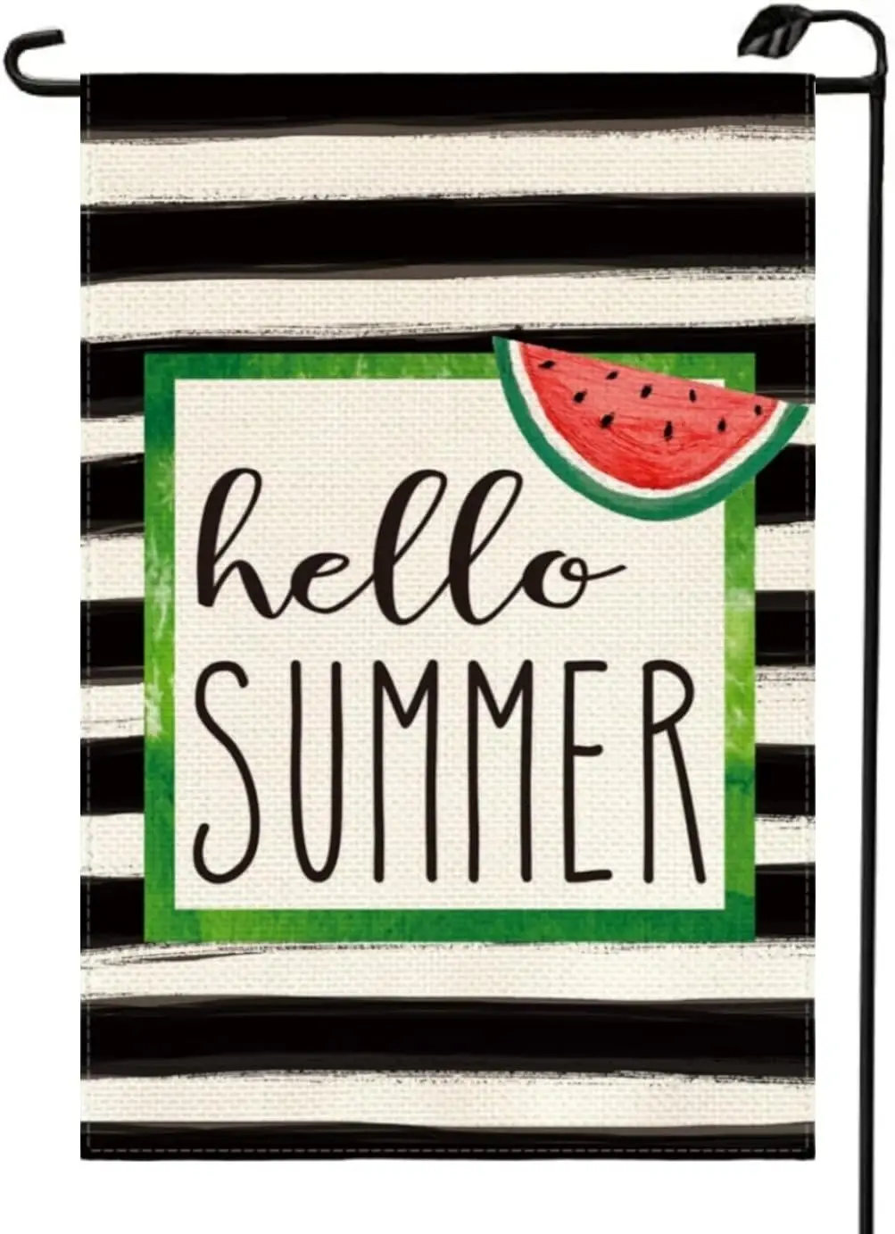 Hello Summer Garden Flag 12 x 18 Inch Double Sided for Outside Watercolor Stripes Watermelon Small Burlap Yard Outdoor Decoratio