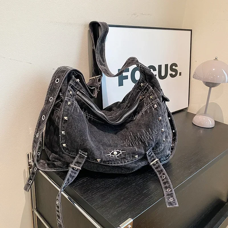 

2024 Осенняя сумка через плечо y2k Denimn, винтажные сумки через плечо для женщин, вместительные женские сумки-тоуты