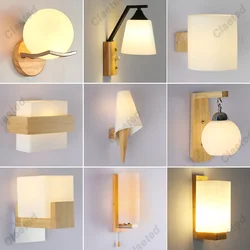 12 Style Creative Solid Wood Wall Lamp Indoor Decor Lamp Bedroom Bedside Lamp European Living Room Corridor Aisle Staircase Lamp