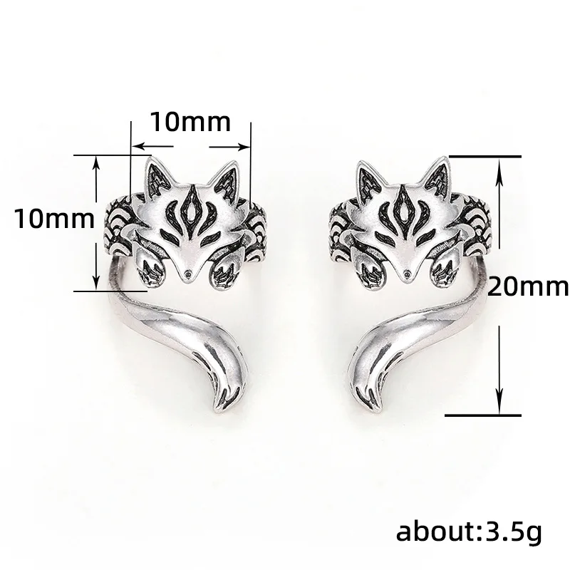 Huitan New Trendy Fox Shape Clip Earrings for Women Antique Silver Color 2023 Ear Cuff Earrings Statement Jewelry Drop Ship