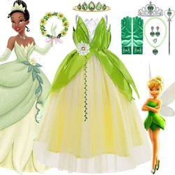 Carnival Girls Tiana Dress Up Dress Princess and the Frog Child Halloween Cosplay Costume Party Toddler Forest Green Elf Dresses