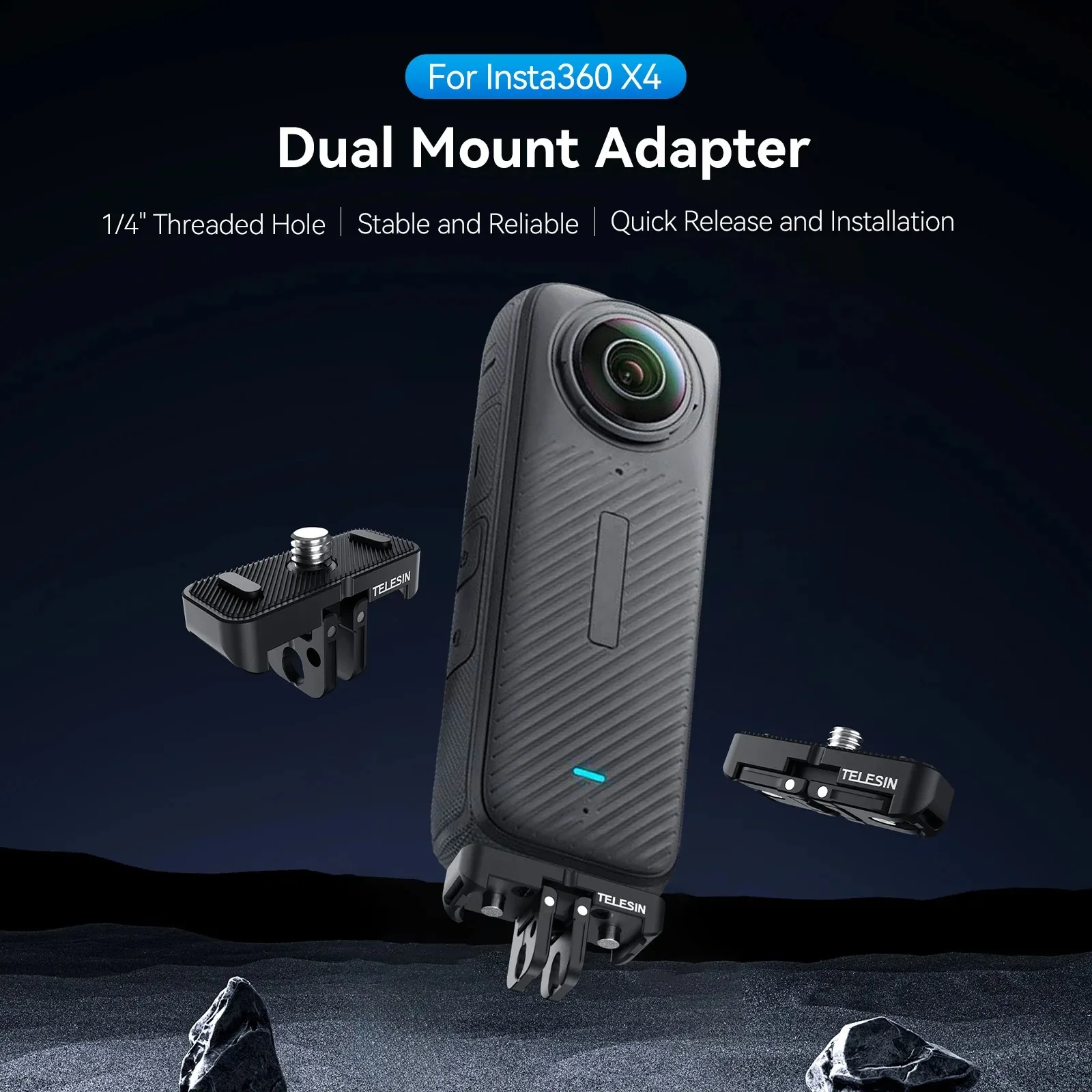 

TELESIN Multifunctional Two Claw Adapter Camera Tripod Mount Accessories Magnetic Quick Release Base for Insta360 X4 Camera