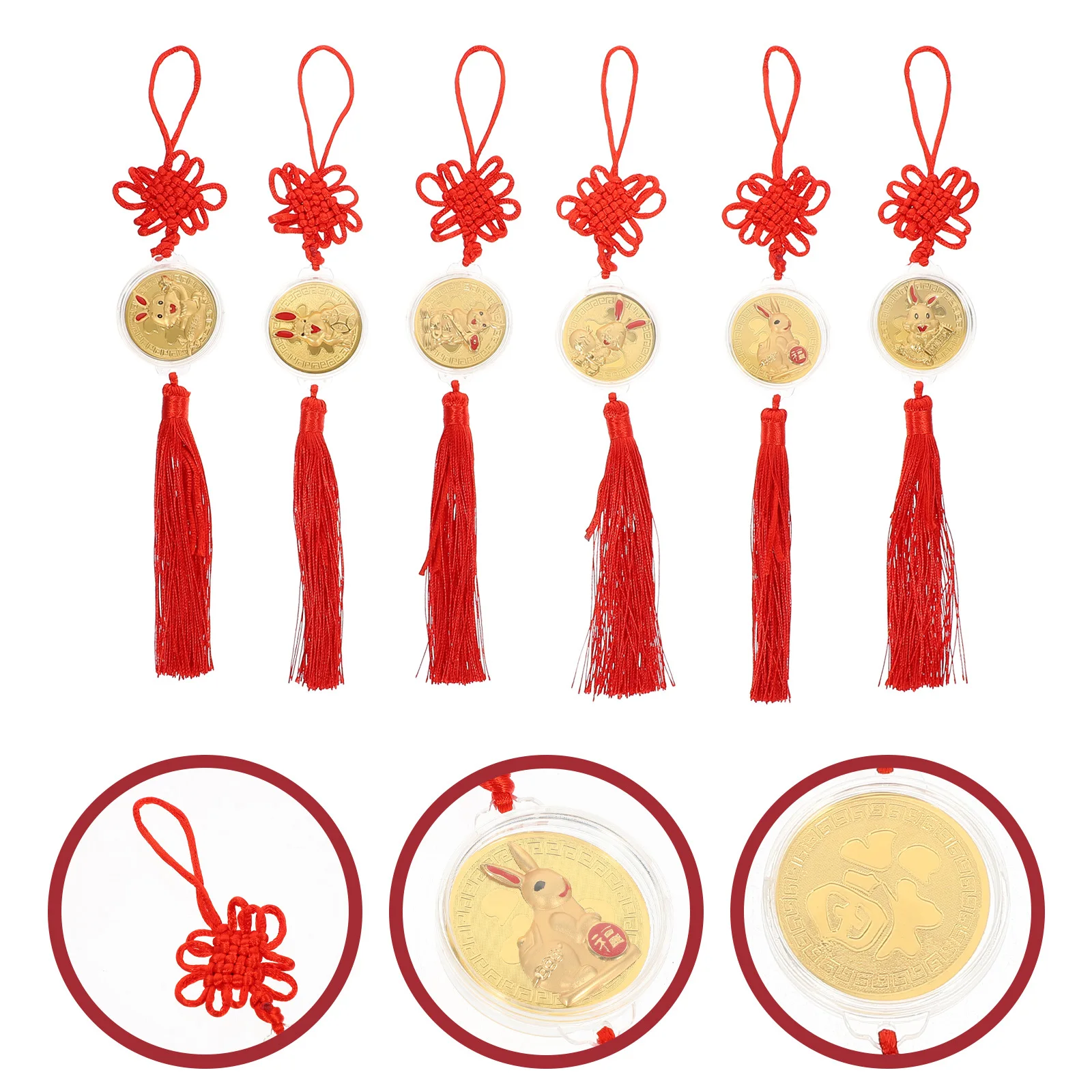 

6Pcs Rabbit Chinese Knot Pendant Hanging Decor for Car Interior Wall Door New Year Festival Spring Celebration Tassel Ornament