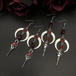 The New Crow Skull Earrings Goth Punk Style Horns Red Blood Drops Crystal Jewelry Gorgeous Fashion Ladies Gifts