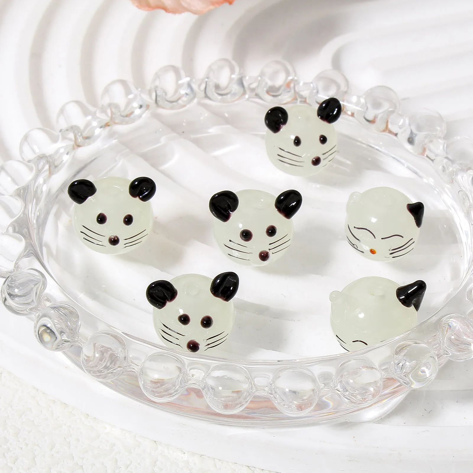 2 Pcs Lampwork Glass Beads 3d Cute Cat Mouse Head For Diy Charm Jewelry Making Animal Beads Neckalce Bracelets Findings