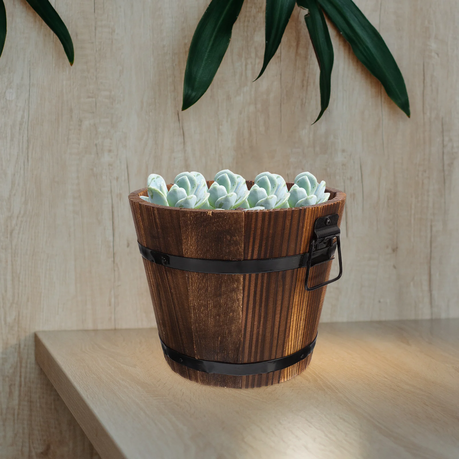

2 Pcs Wooden Bucket Flowerpot Outdoor Home Decor Pots Barrel Planter Cactus Shape Planters Bark Bonsai Beer