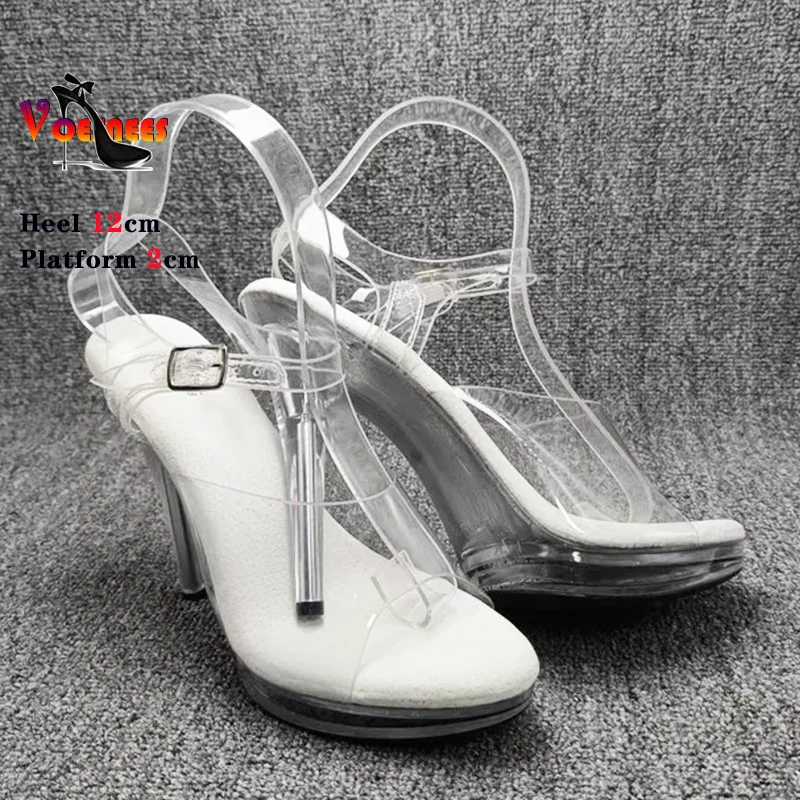 Women Sandals Fashion Female Models Station Catwalk Show Sexy Crystal Transparent Women Shoes Summer 12cm Thin High Heel Slipper