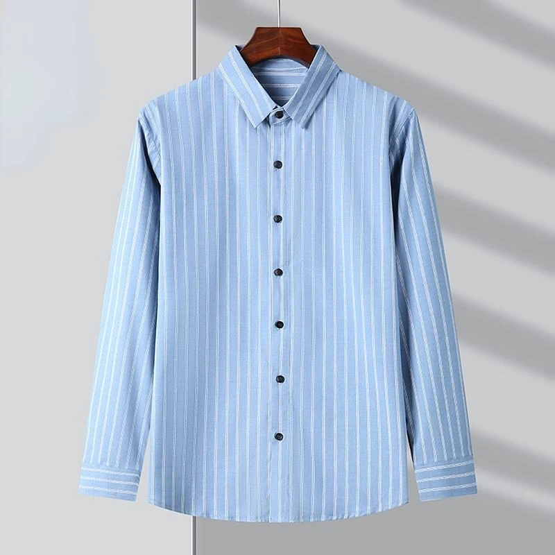 Korean Fashion Men Long Sleeve Stripe Shirt Spring Autumn New Button Pocket Streetwear Casual Loose Male Clothes Business Tops