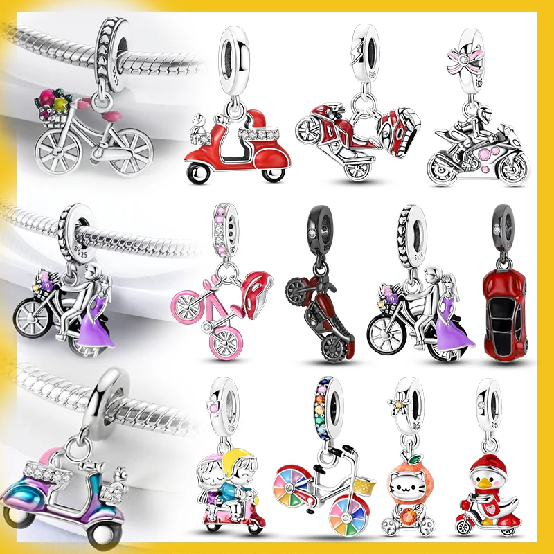 

925 Sterling Silver Charms Beads Motorcycle Bicycle Dangle For Women Girls Original Bracelet DIY Jewelry Gifts