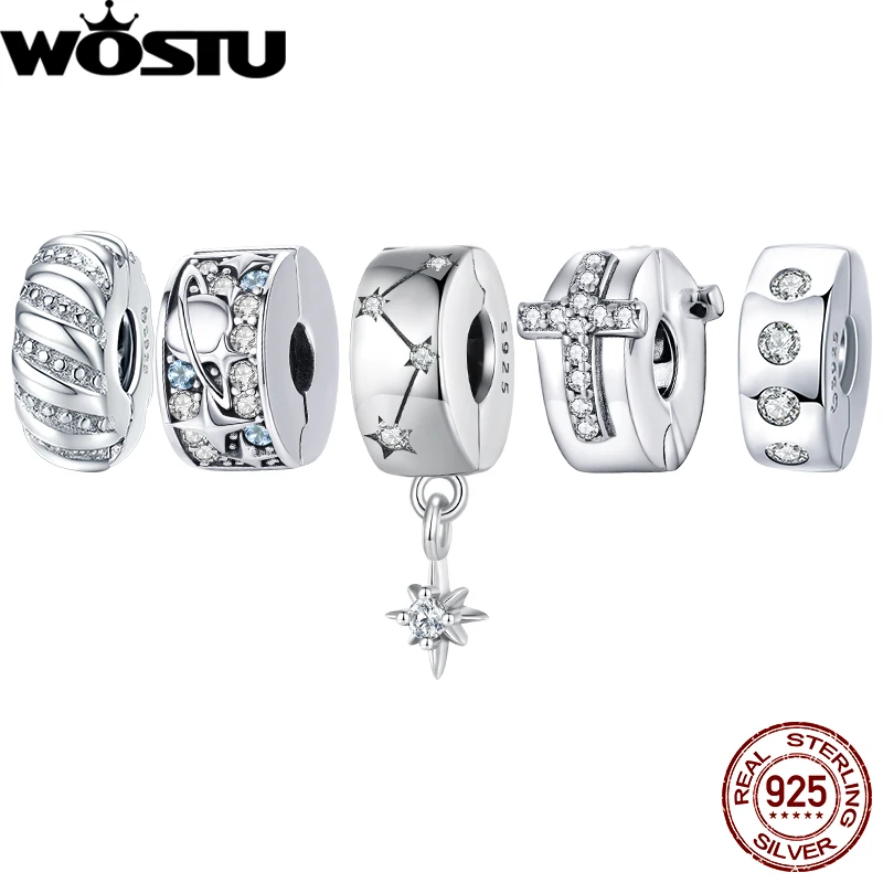 

WOSTU стерлингового серебра 925 пробы Starburst круглые клипсы бусины удобные CZ открытые Подвески подходят оригинальный браслет Висячие DIY ювелирные изделия для женщин подарок