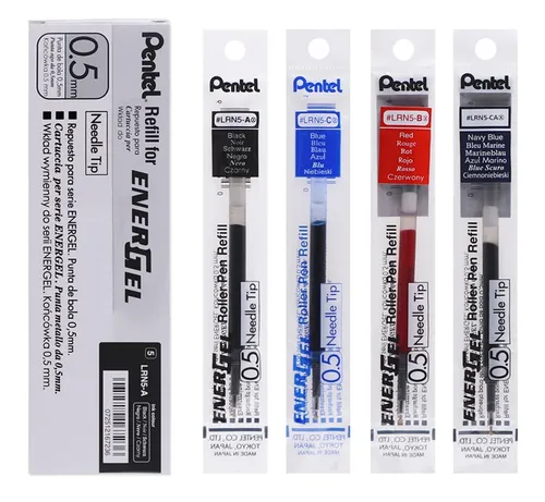 Caja Pentel-Punta de aguja para recarga de tinta de Gel, LRN5, para BLN75/105, 0,5 Mm, color negro, azul, rojo y azul, 12 unids/caja