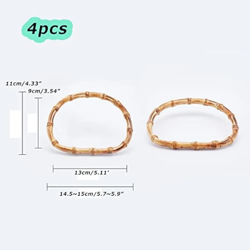4pcs Wooden D-Shaped Bamboo Bag Handle Replacements Handmade Bag Purse Making Handles
