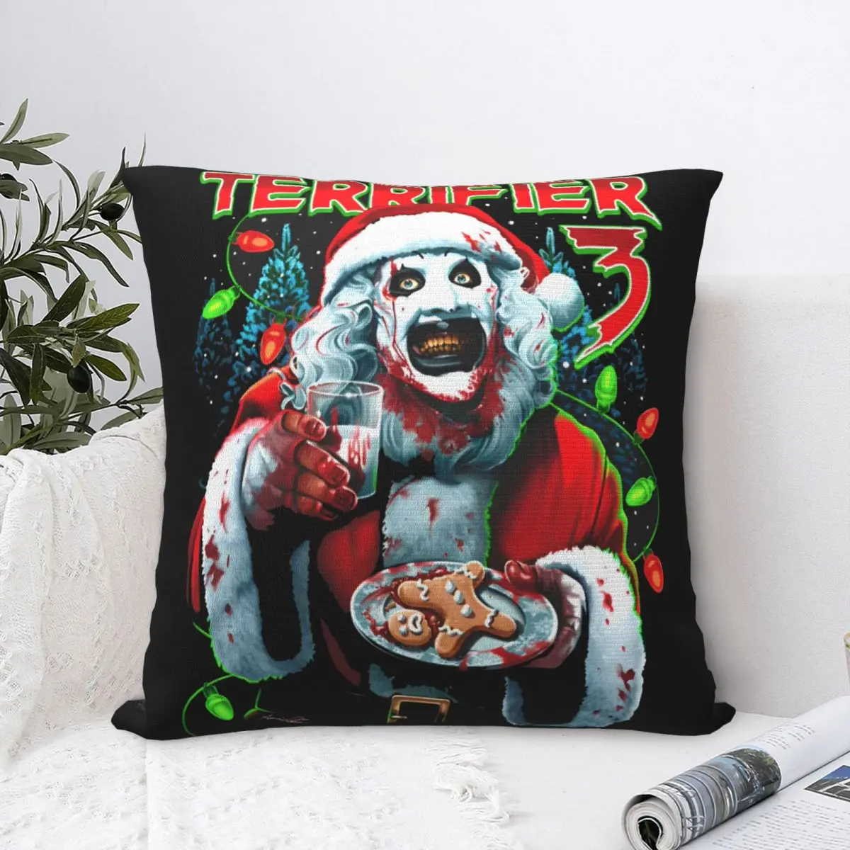 Sofa Decorations Santa Terrifier 3 Horror Movie Christmas Pillowcase Merch Pillow Cover Zippered Multi-Size