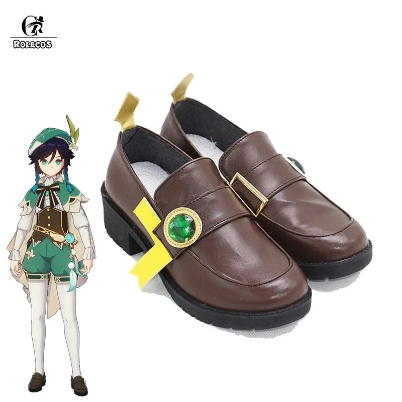

ROLECOS Game Genshin Impact Venti Обувь для косплея Barbatos Кожаные туфли на высоком каблуке Косплей Хэллоуин Коричневые кожаные туфли Косплей