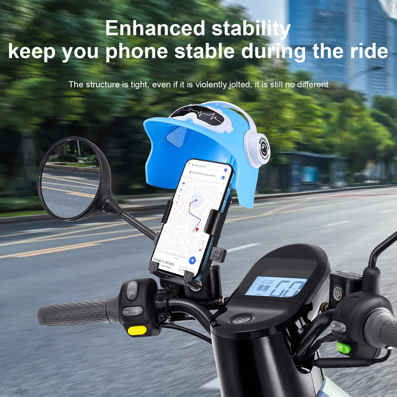 

Motorcycle Phone Holder Bike Phone Mount Rear Mirror Clamp Sunshade Waterproof Shield Secure Grip Riding Support