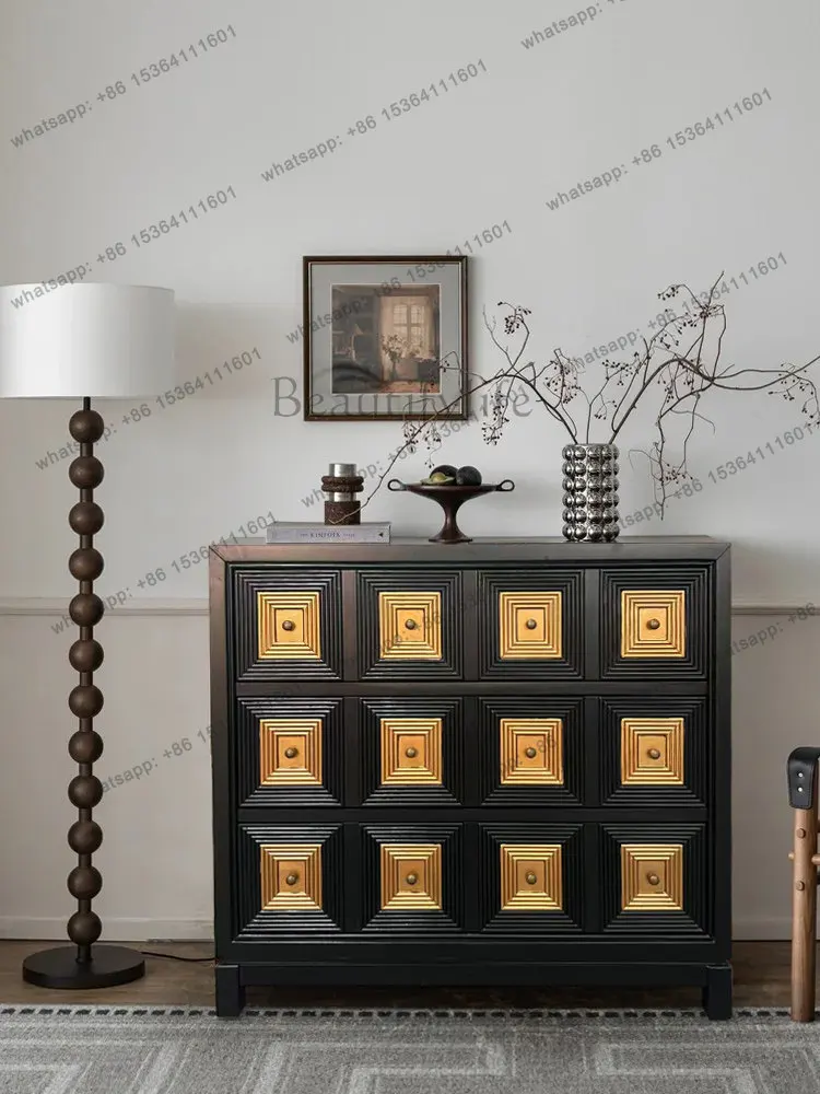 

Bedroom American engraved black entrance partition cabinet living room storage locker