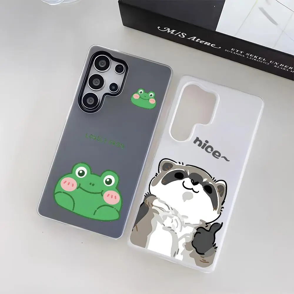 Lovely Green Frog Smile Phone Case For Samsung Galaxy S25 S24 S23 Ultra Jelly Clear Case Soft TPU 2-in-1 Shockproof Cover