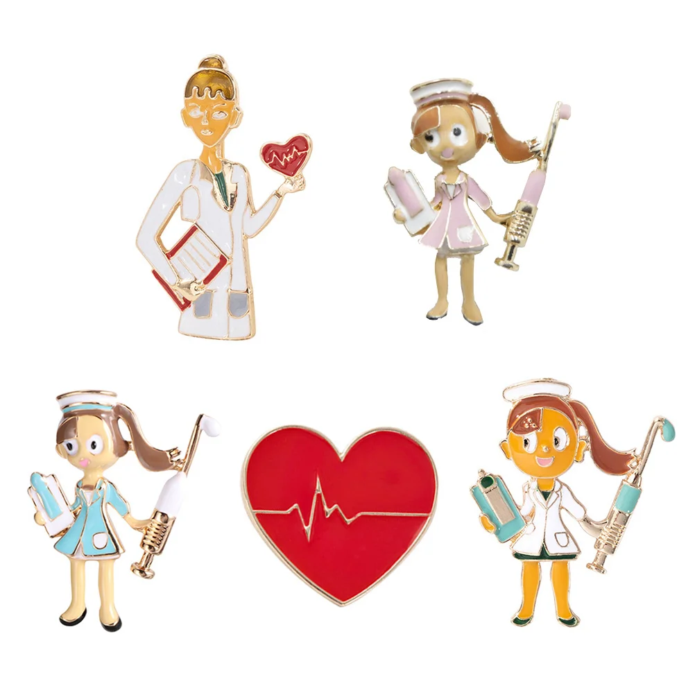 

5pcs Alloy Heart Shaped Brooches For Women Nurses Doctors Graduates Decorative Breastpin Accessories Fashion Jewelry Gift