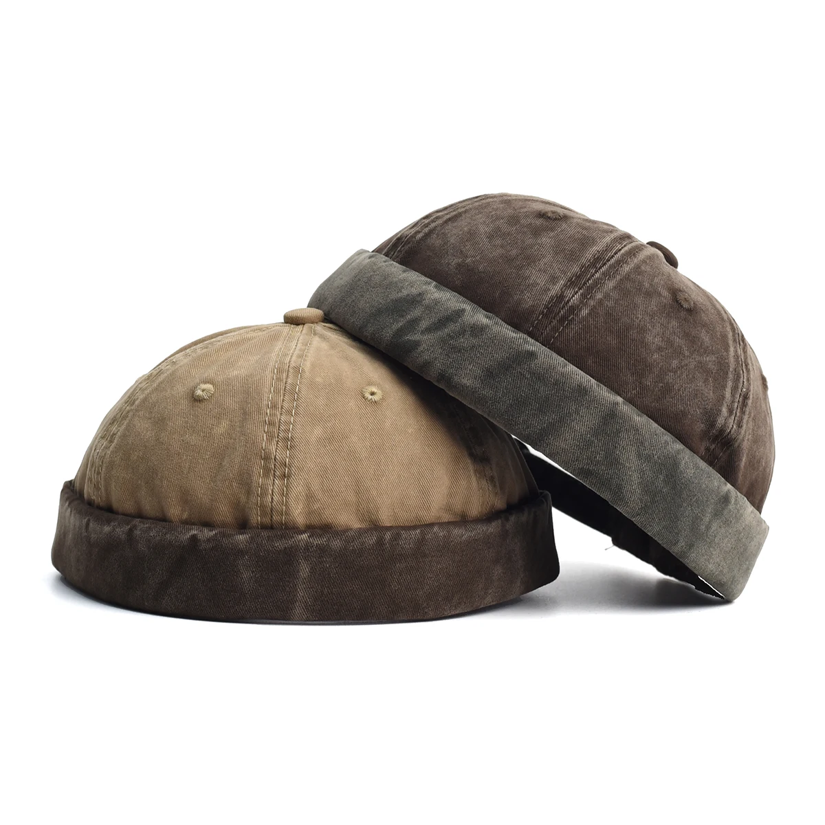 Washed Docker Cap Splicing Colors Brimless Caps Without Visor Adjustable Cotton Cap For Men Women Vintage Outdoor Hip Hop
