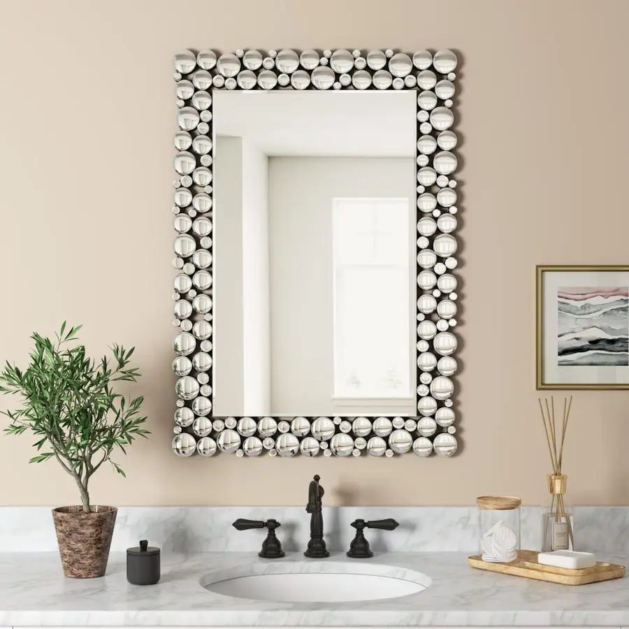 

Luxury Diamond Bathroom Mirror for Wall 40x28 Rectangle Wall Mirror Elegant Decorative Mirror Home Decor for Fireplace Bedroom L
