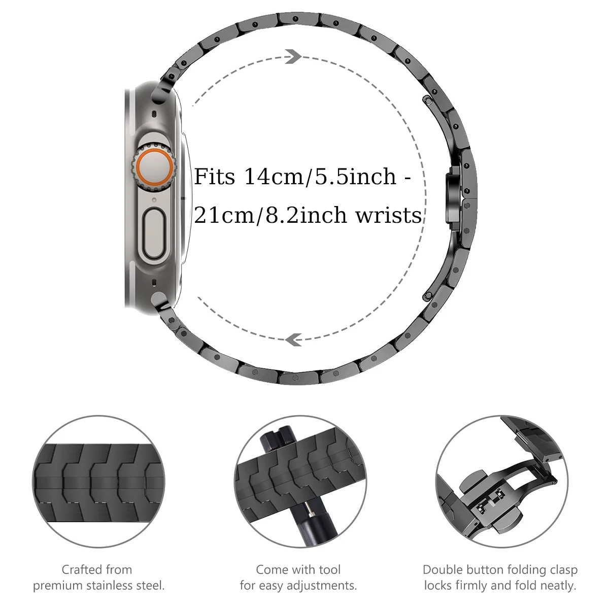 Pulseira de aço inoxidável para apple watch 10 9 8 7 6 5 se iwatch pulseira ultra 2 49mm 46mm 45mm 44mm 42mm 41mm 40mm pulseira de ligação de metal