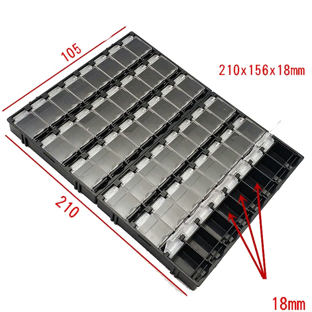 SMD Container SMT IC Electronic Component 210x156x18mm 48pcs Mini Storage Kit DIY Small Component Jewelry Tool Box