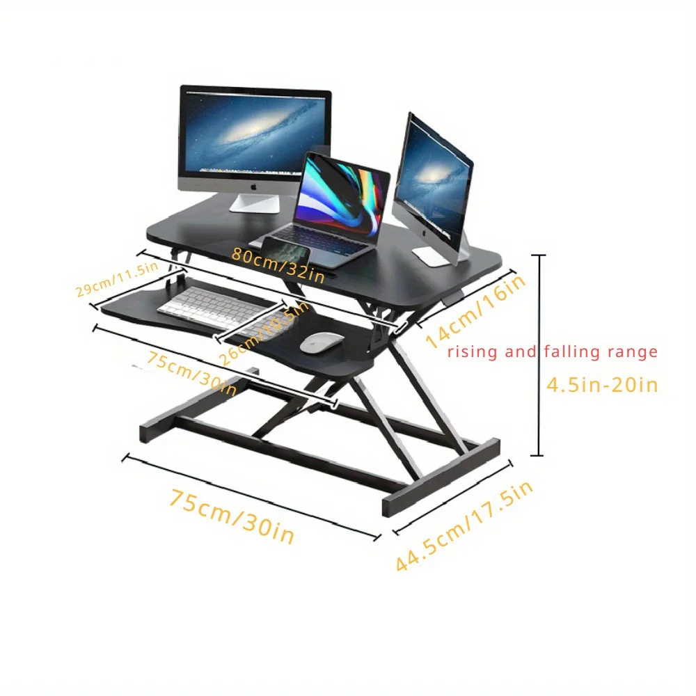 Rocelco 32" Dual Monitor Riser - Convertisseur de bureau debout à hauteur réglable avec élévateur pneumatique et plateau pour clavier