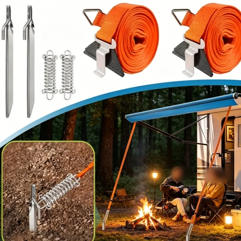 RV Awning Stabilizer Tie Down Straps Kit Heavy Duty Wind Resistant For Thule Fiamma Dometic Awning Canopy Fit Most Motorhomes