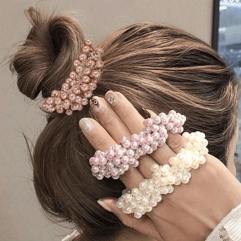 3/5 Pcs Colorful Full String Bead Hair Accessory, Fresh Ponytail, Rubber Band, Women's Fashionable Bead Hair String