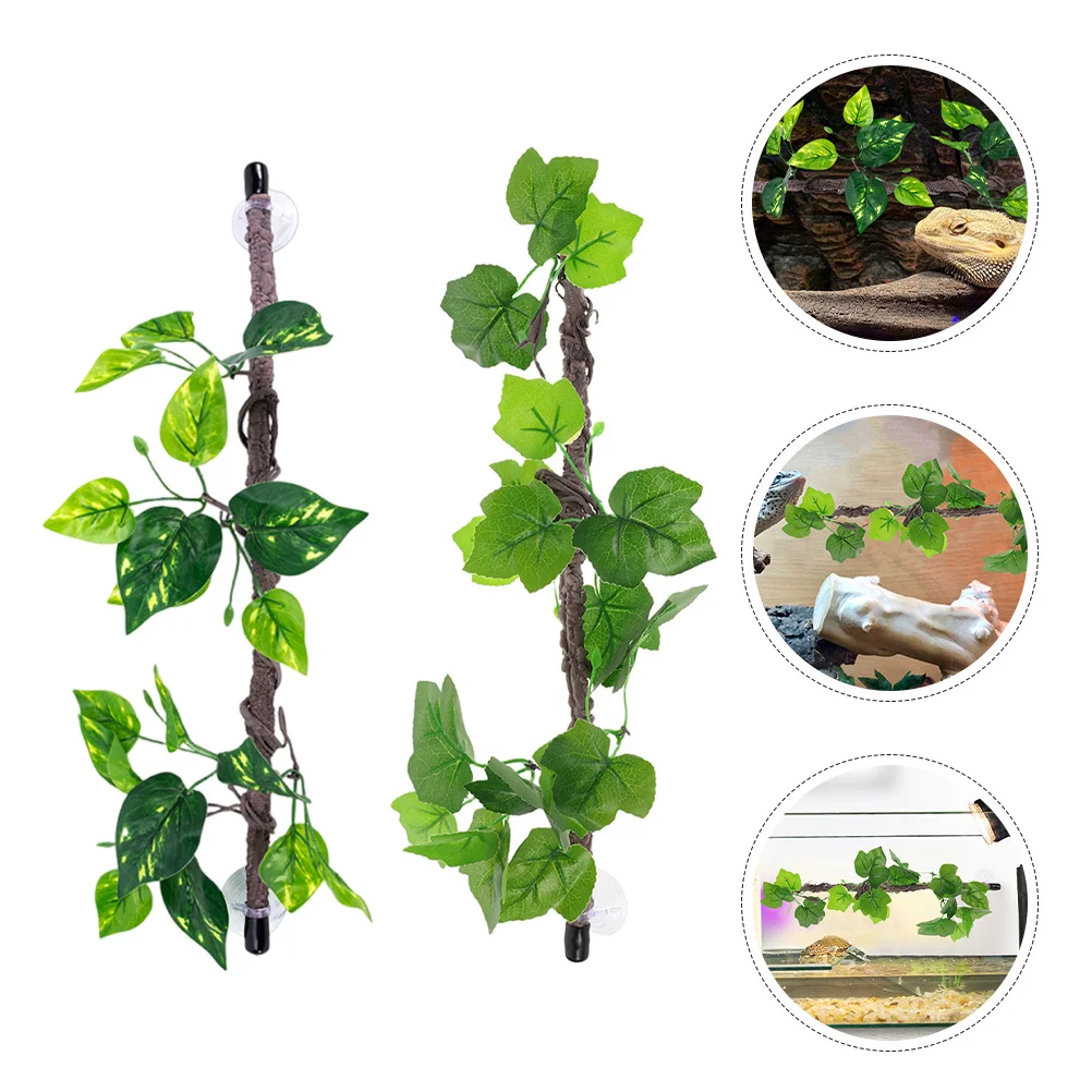 

2Pcs Artificial Reptile Jungle Vines Flexible Climbing Branch Suction Cup Terrarium Decor for Gecko Chameleon Snake
