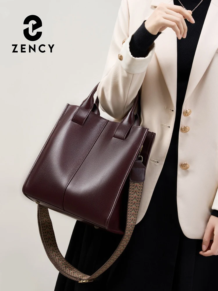 Zency Vintage Genuine Leather Women Shoulder Bag Large Capacity Shopper Soft Leather Bucket Tote Bags for Work