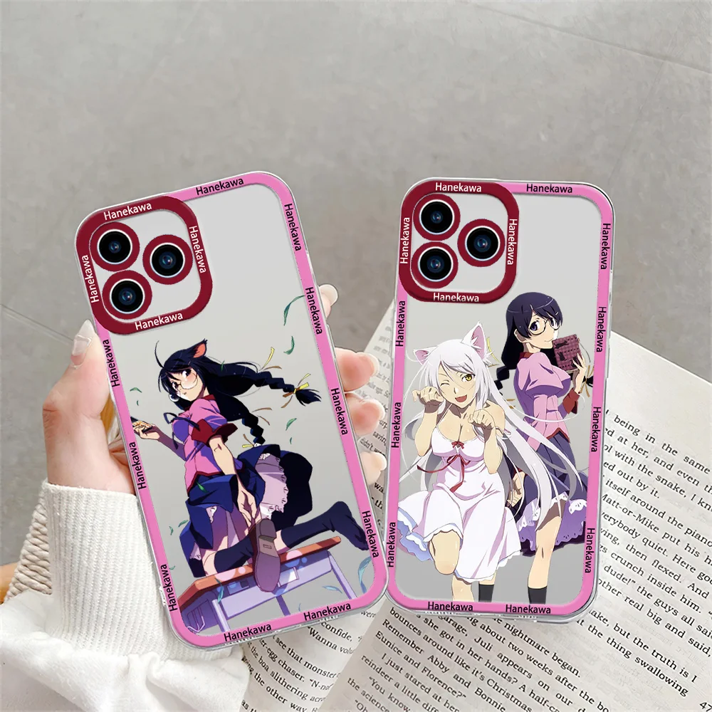 Cartoon Cute Tsubasa Hanekawa Phone Case for iPhone 12 11 13 14 15 16 Max Pro Plus Transparent Bezel Shell