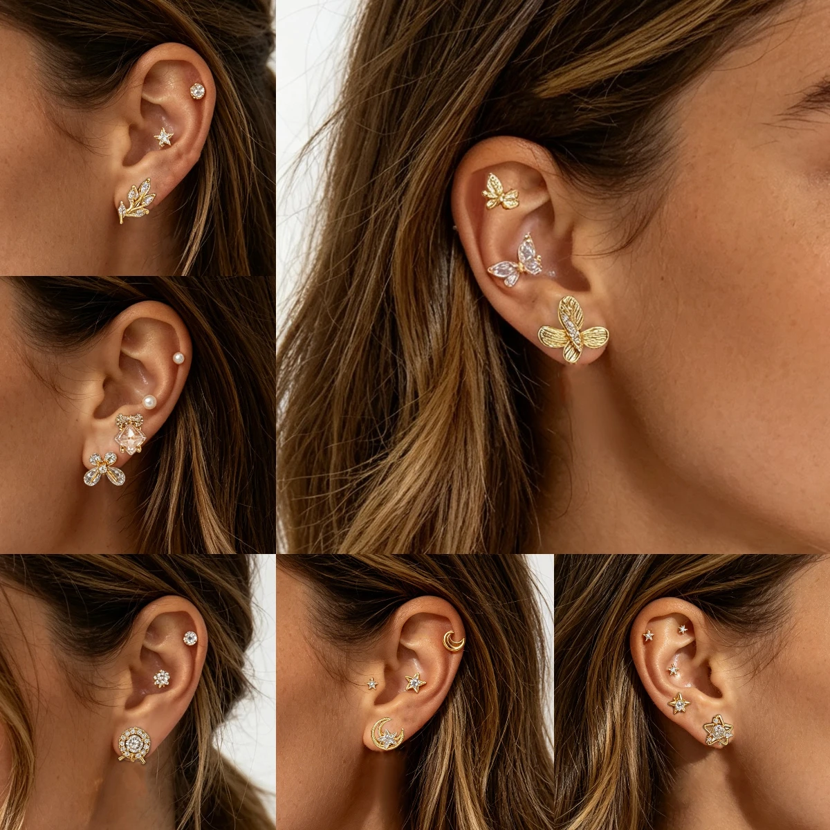 Cross border girl style combination earring set, diamond imitation pearl mini niche exquisite bow earrings