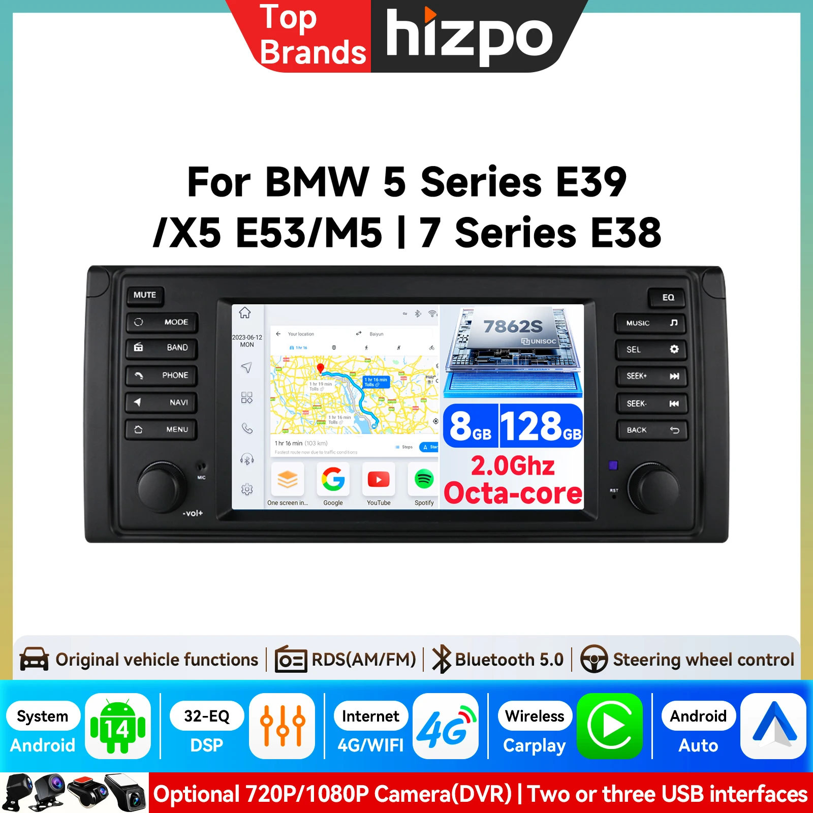 KI-Intelligenter Bildschirm Android AutoRadio GPS-Navigation für BMW X5 E53 5er Serie E39 M5 1996-2007 DSP Auto-Multimedia-Player Stereo