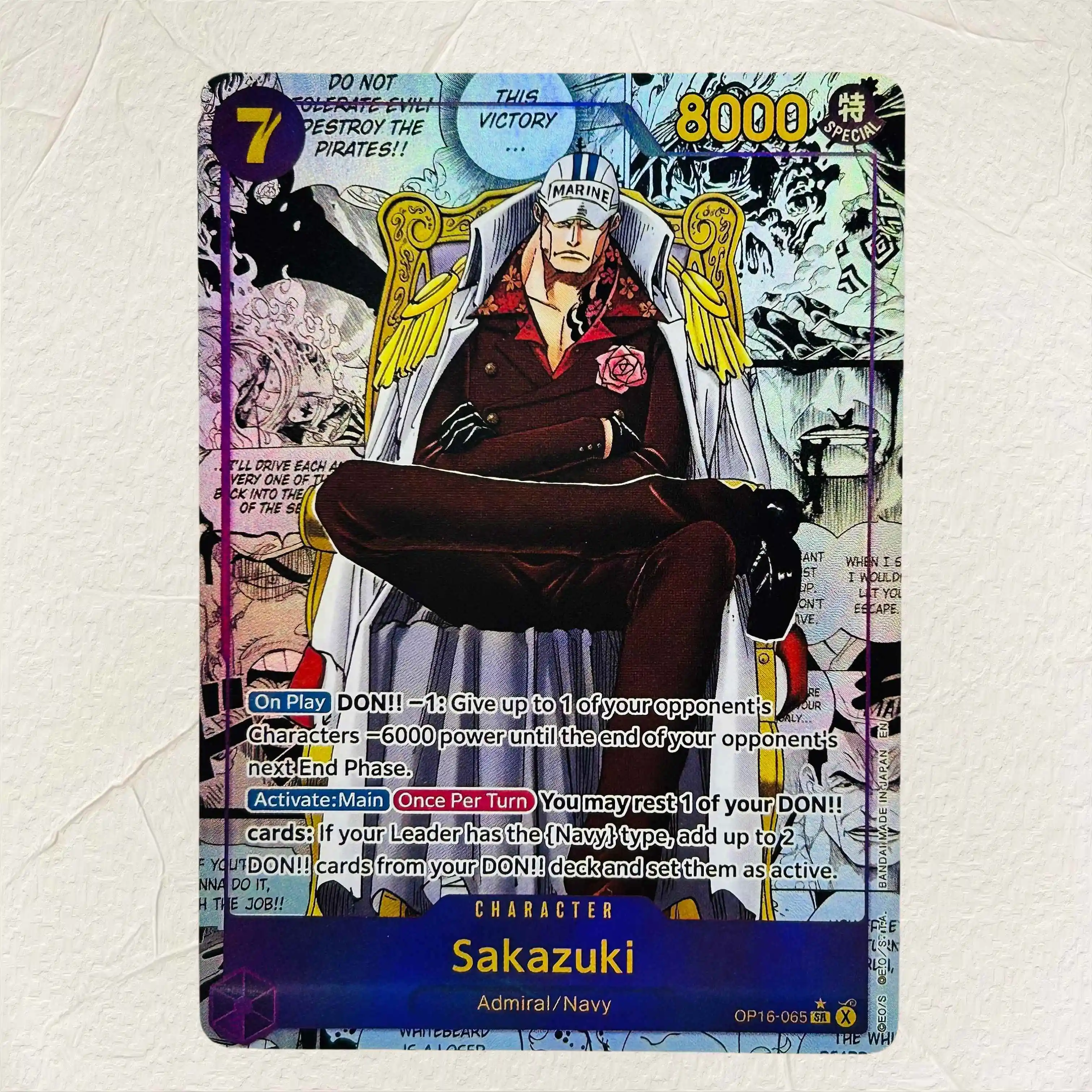 DIY One Piece Borsalino OP16-073 Holographic Texture Cards English Version Perfect Condition Classic Anime Collectible TCG