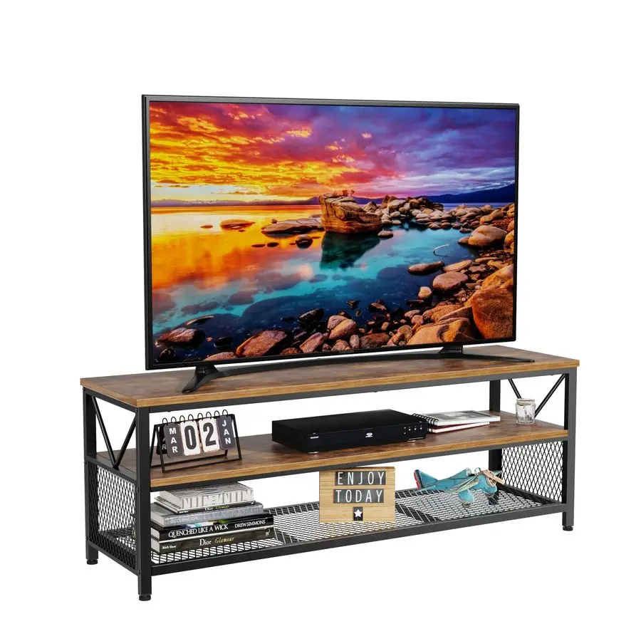 

Тумба под телевизор до 60 дюймов, развлекательный центр, 3-уровневый деревянный шкаф для ТВ, медиа-консоль с местом для хранения для гостиной