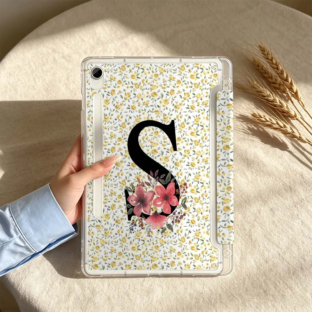 Floral Letter S Design For Samsung Galaxy Tab S6 S7 S8 S9 S10 A8 A9 A11 Lite FE Plus 3Y Tablet Case Soft