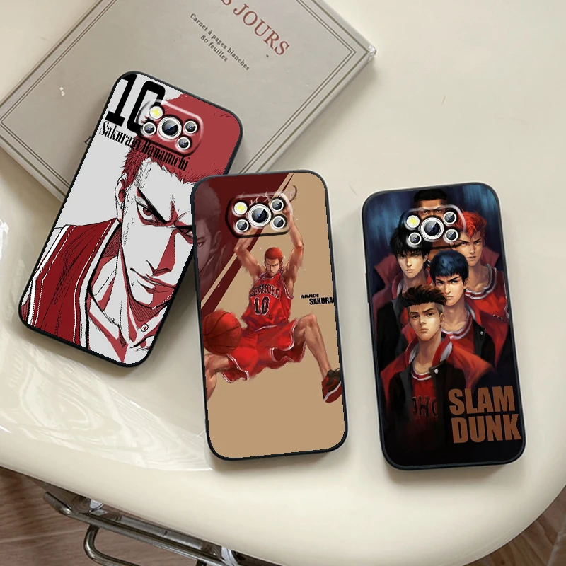 SLAM S-Sakuragi DUNK Fire For Xiaomi Mi Poco F5 F4 F3 X6 X5 X4 X3 M6 M5 M5S M4 M3 C65 Pro GT NFC 5G Black Funda Phone Case