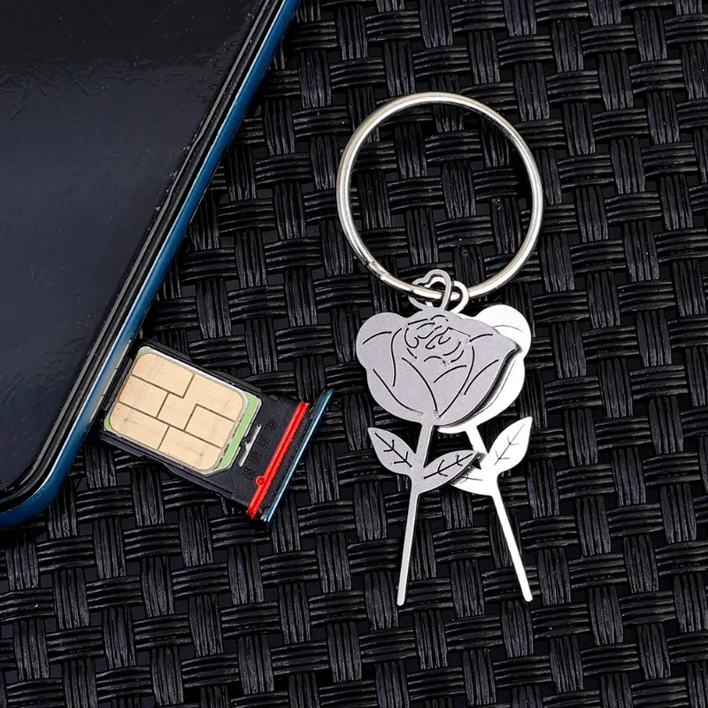 Outil de clé d'éjection de broche de retrait d'escalade de carte SIM de smartphone, forme de rose argentée, acier inoxydable, dé à coudre universel, 2 pièces, 1 pièces