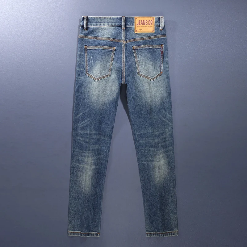 Newly Designer Fashion Men Jeans High Quality Retro Blue Stretch Slim Fit Ripped Jeans Men Vintage Casual Denim Pants Hombre