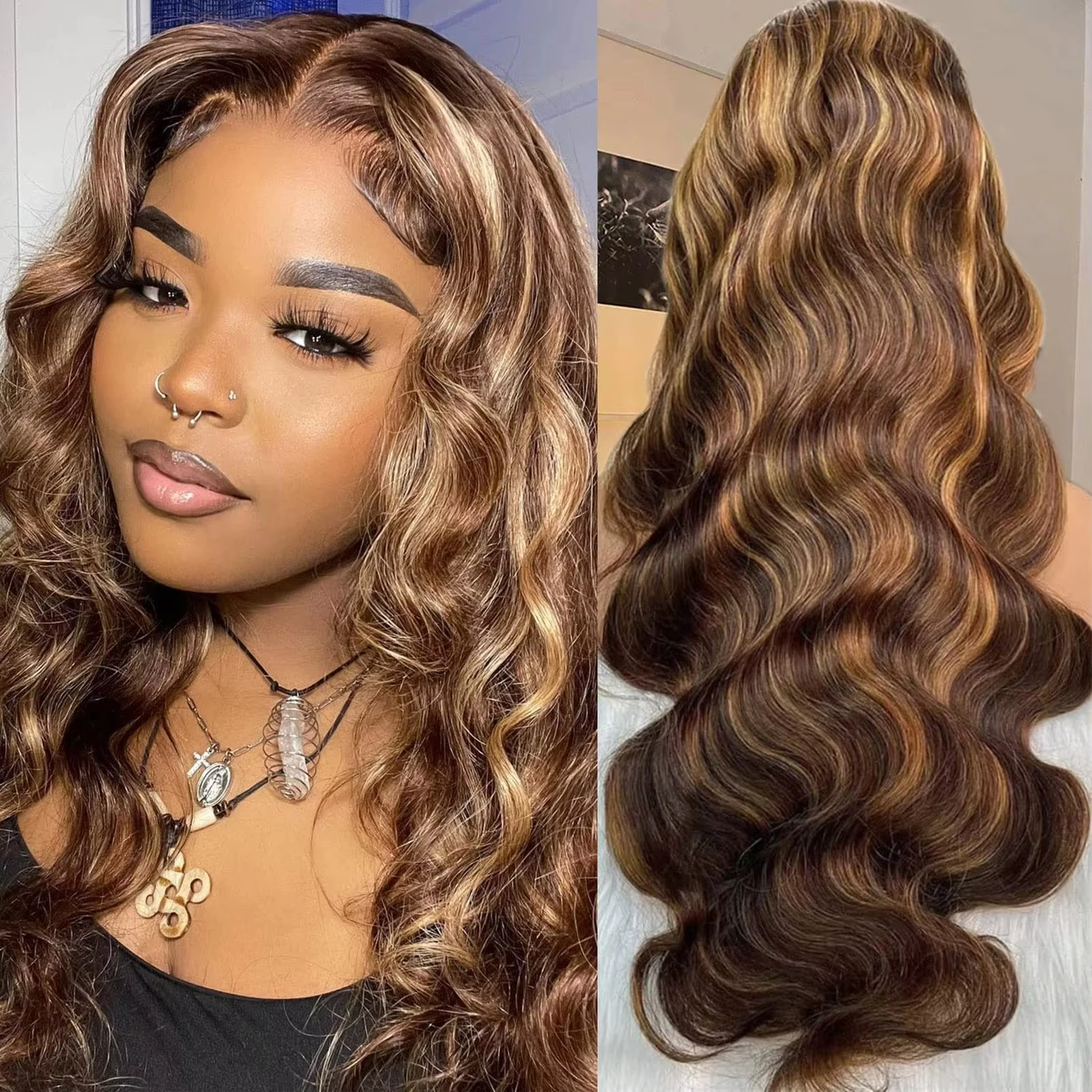 

Выделите Объемная Волна 13x4 Парик Фронта Шнурка Человеческих Волос Пианино Предварительно Сорванные P427 Блондинка Цветные HD 13x6 Парики Фронта Шнурка для Женщин