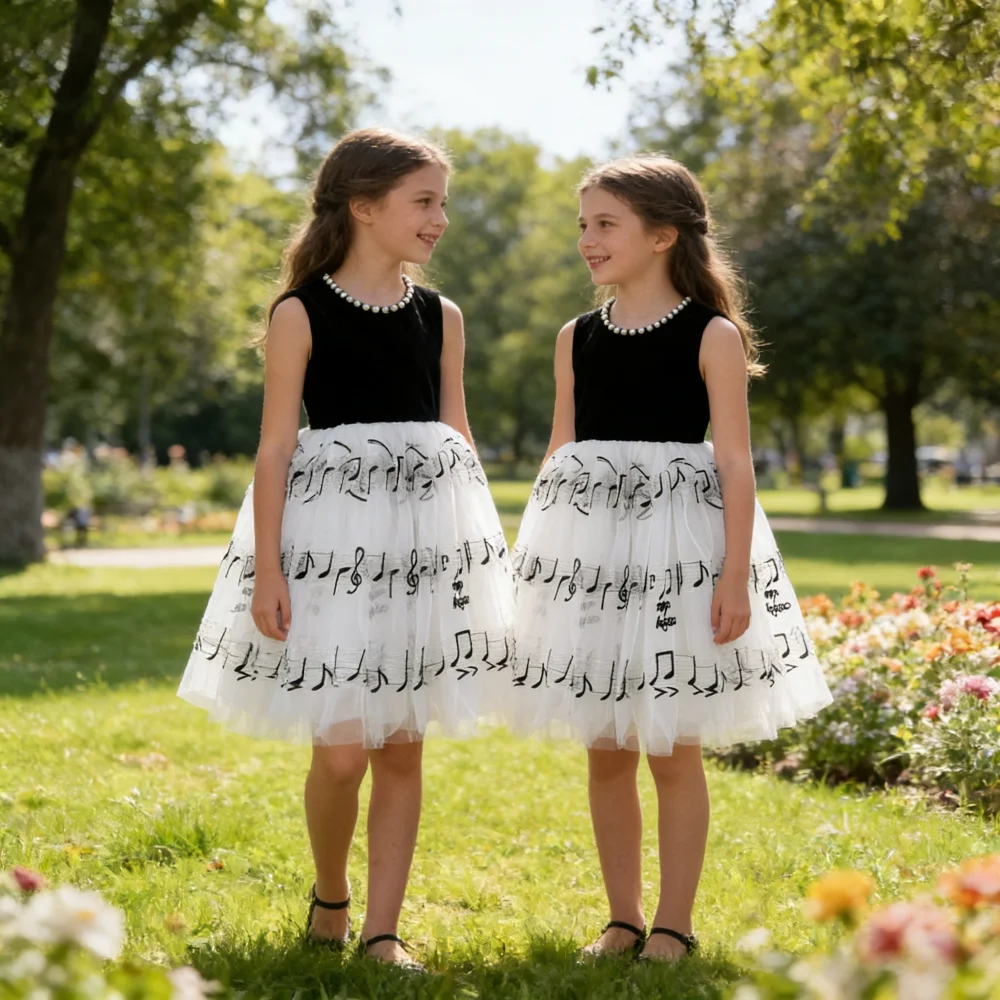 2026 Black Girls Pearl Embroidered Tulle Dress Summer Flower Lace Formal Costume Piano Performance Gown Stage Recital Outfits