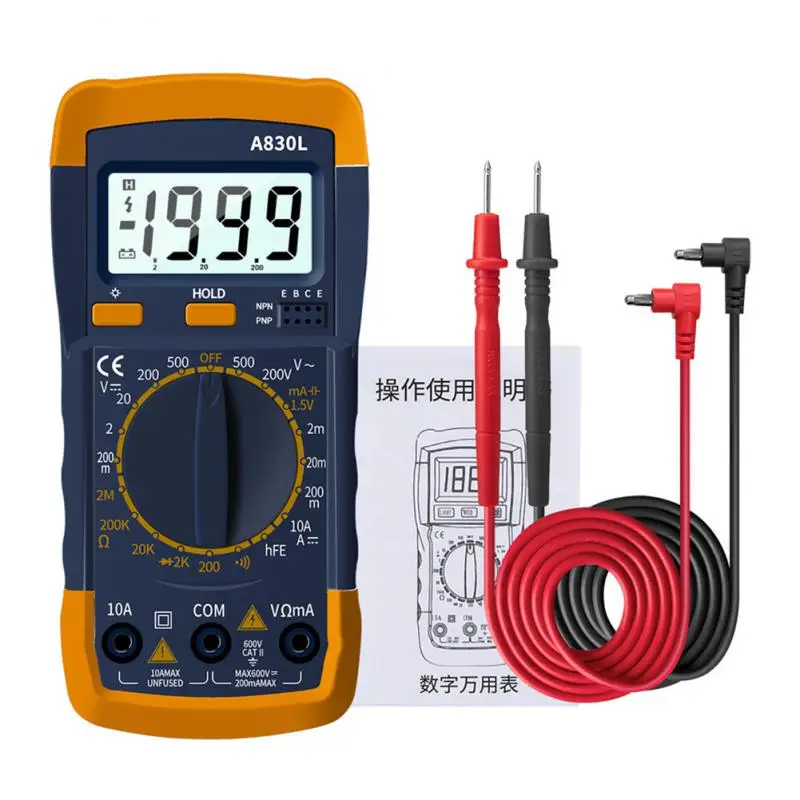 DT830B Digital Multimeter /DC LCD Mini Voltmeter Ammeter Ohm Tester 750/1000V High Safety Handheld Meter With Probe