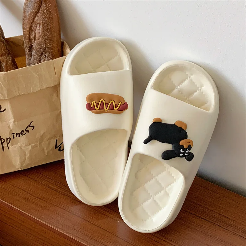 Couples Summer Slippers Kawaii Hot Dog House Shoes Platform Anti slip Bathroom Shower Men's Slippers Outdoor Beach Women's Shoes