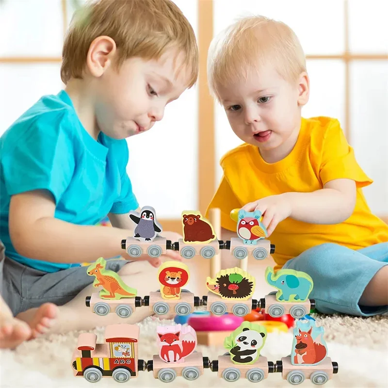 Crianças trem de madeira magnético números aprendizagem cor trem conjunto quebra-cabeça brinquedos para meninos meninas aniversário presente natal