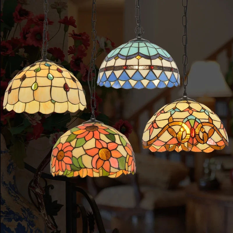 

Retro Colorful Glass Pendant Light Mediterranean Countryside Hanging Lamp Bedroom Bedside Living Room Led Ceiling Chandeliers